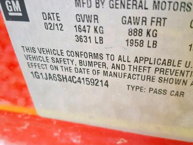 1G1JA6SH4C4159214 - 2012 CHEVROLET SONIC LS 黄色 照片 10