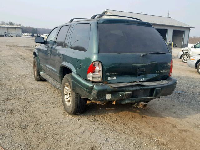 1B8HS58ZX2F117402 - 2002 DODGE DURANGO SL GREEN photo 3