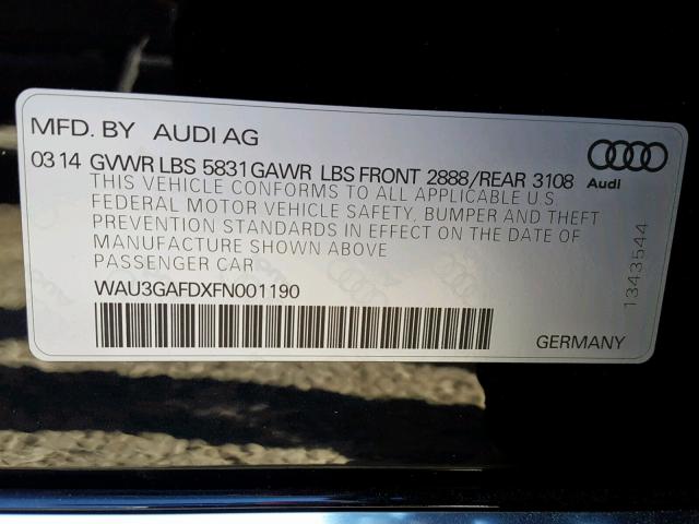 WAU3GAFDXFN001190 - 2015 AUDI A8 L QUATT GRAY photo 10