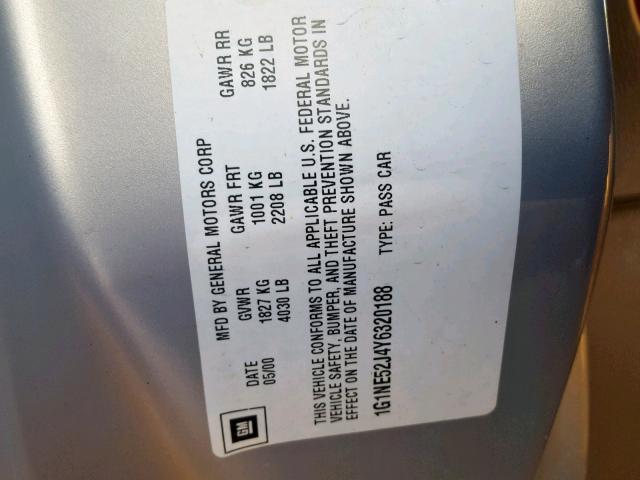 1G1NE52J4Y6320188 - 2000 CHEVROLET MALIBU LS ნაცრისფერი ფოტო 10