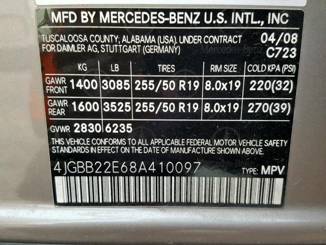 4JGBB22E68A410097 - 2008 MERCEDES-BENZ ML 320 CDI TAN photo 10