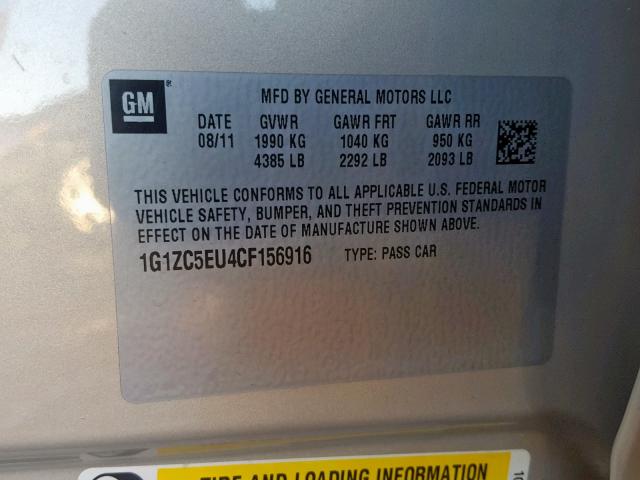 1G1ZC5EU4CF156916 - 2012 CHEVROLET MALIBU 1LT TAN photo 10