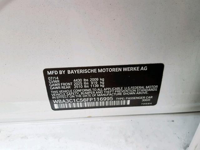 WBA3C1C56FP116995 - 2015 BMW 328 I SULE WHITE photo 10