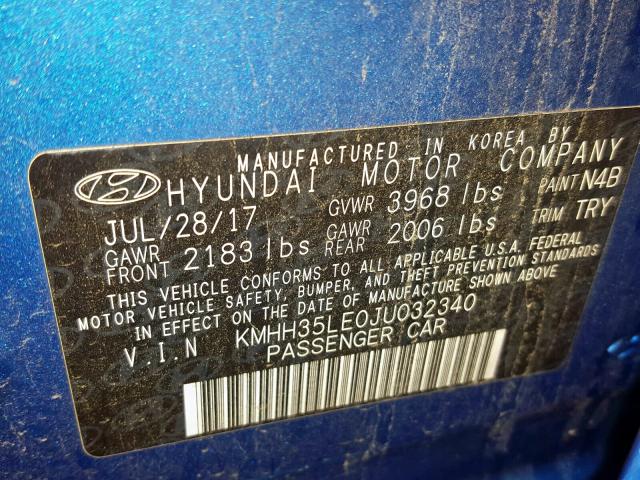 KMHH35LE0JU032340 - 2018 HYUNDAI ELANTRA GT BLUE photo 10