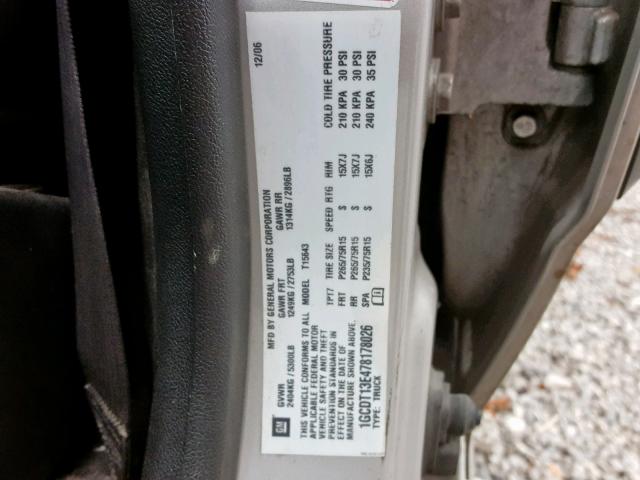 1GCDT13E478178026 - 2007 CHEVROLET COLORADO SILVER photo 10