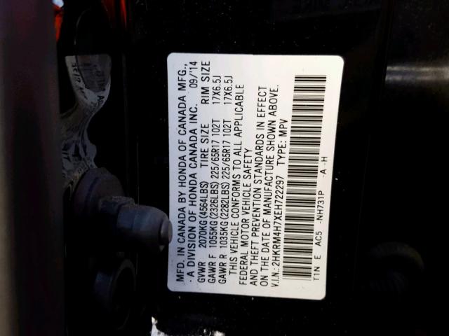 2HKRM4H7XEH722297 - 2014 HONDA CR-V EXL BLACK photo 10