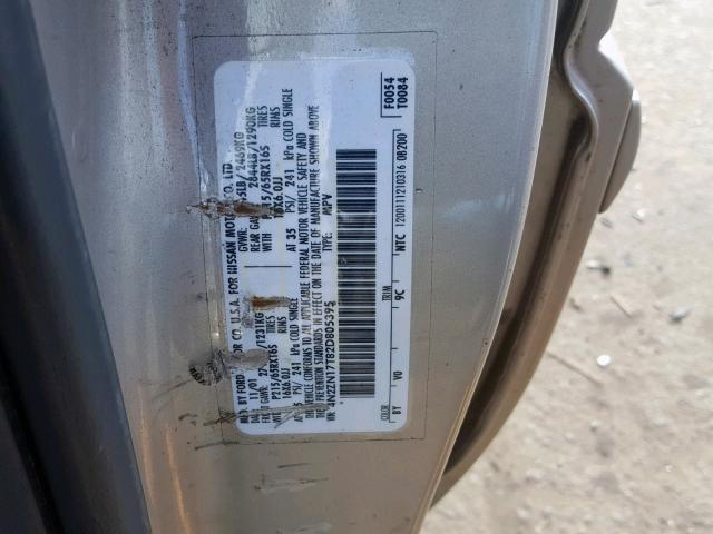 4N2ZN17T82D805395 - 2002 NISSAN QUEST GLE BEIGE photo 10