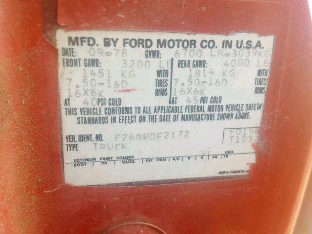 F26BPDE2172 - 1979 FORD PICKUP RED photo 10