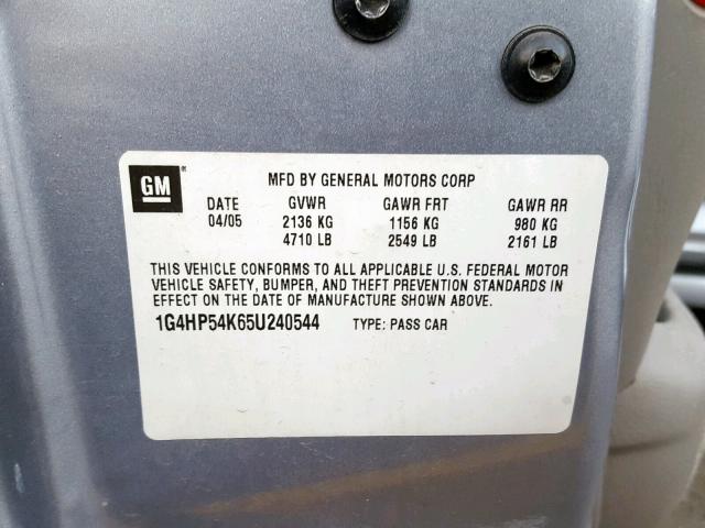 1G4HP54K65U240544 - 2005 BUICK LESABRE CU SILVER photo 10