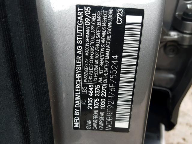 WDBRF92H76F755244 - 2006 MERCEDES-BENZ C280 SILVER photo 10