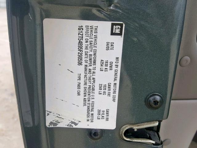 1G1ZT54895F290506 - 2005 CHEVROLET MALIBU LS ნაცრისფერი ფოტო 10