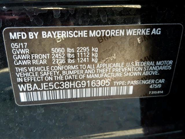 WBAJE5C38HG916305 - 2017 BMW 540 I BLACK photo 10