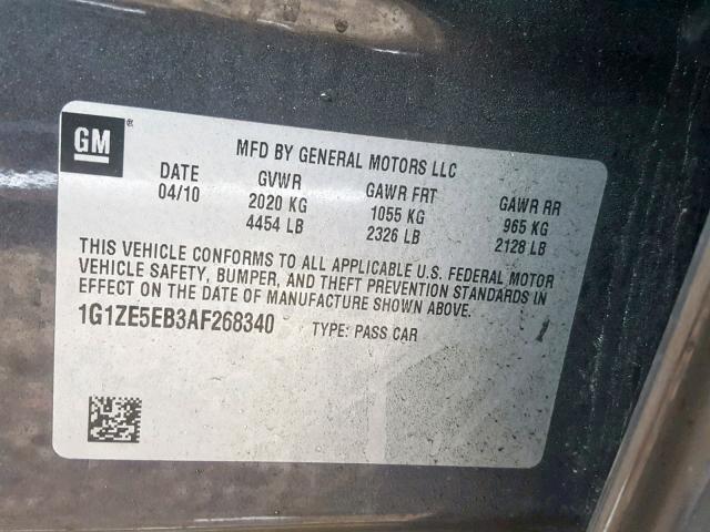 1G1ZE5EB3AF268340 - 2010 CHEVROLET MALIBU LTZ GRAY photo 10