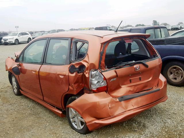 JHMGD38698S027578 - 2008 HONDA FIT SPORT ORANGE photo 3