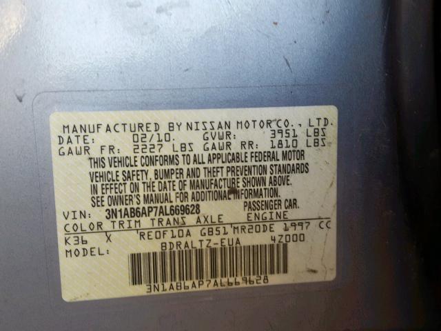 3N1AB6AP7AL669628 - 2010 NISSAN SENTRA 2.0 GRAY photo 10