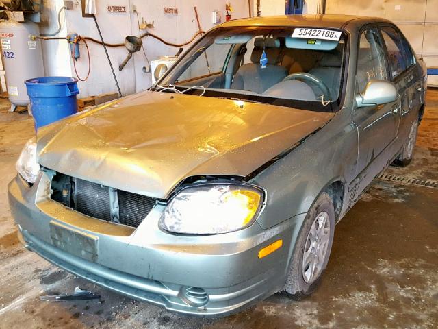 KMHCG45C14U509477 - 2004 HYUNDAI ACCENT GL GREEN photo 2