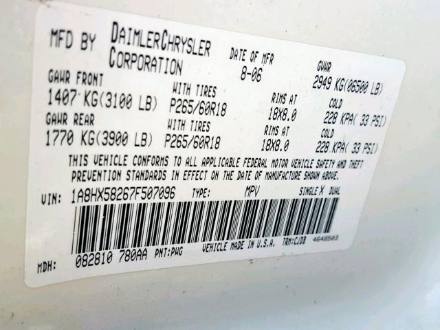 1A8HX58267F507096 - 2007 CHRYSLER ASPEN LIMI CREAM photo 10