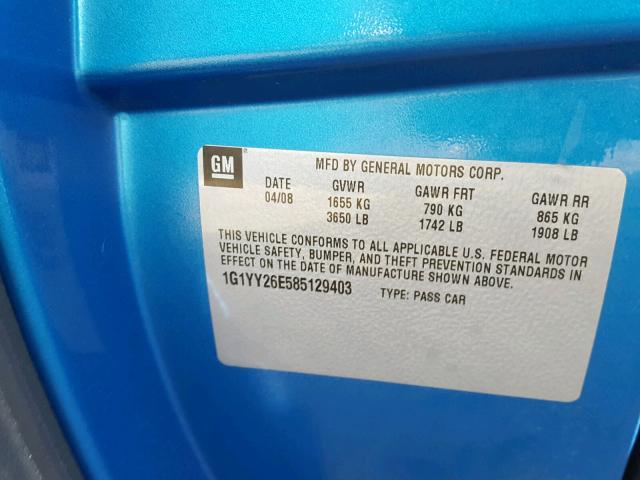 1G1YY26E585129403 - 2008 CHEVROLET CORVETTE Z BLUE photo 10