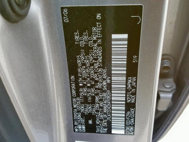 JTLKT324264108269 - 2006 TOYOTA SCION XB Графитовый фото 10