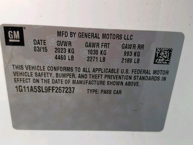 1G11A5SL9FF267237 - 2015 CHEVROLET MALIBU LS WHITE photo 10