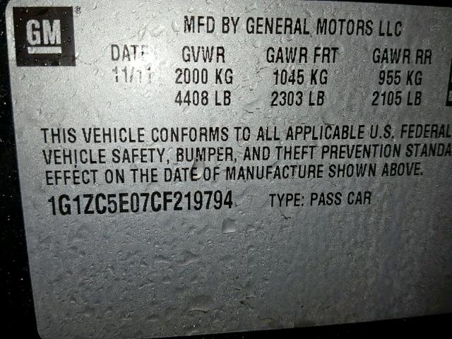 1G1ZC5E07CF219794 - 2012 CHEVROLET MALIBU 1LT 黑色 照片 10