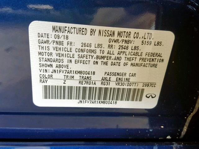 JN1FV7AR1KM800418 - 2019 INFINITI Q50 RED SP BLUE photo 10