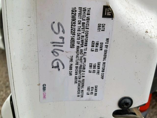 1G2WK52J22F146069 - 2002 PONTIAC GRAND PRIX WHITE photo 10