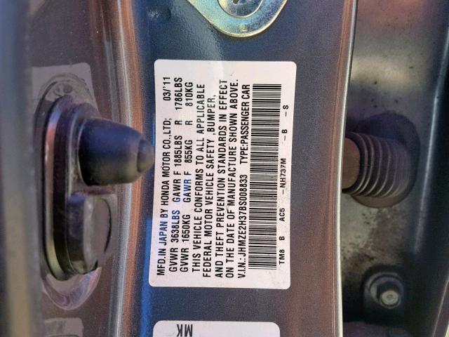 JHMZE2H37BS008833 - 2011 HONDA INSIGHT GRAY photo 10