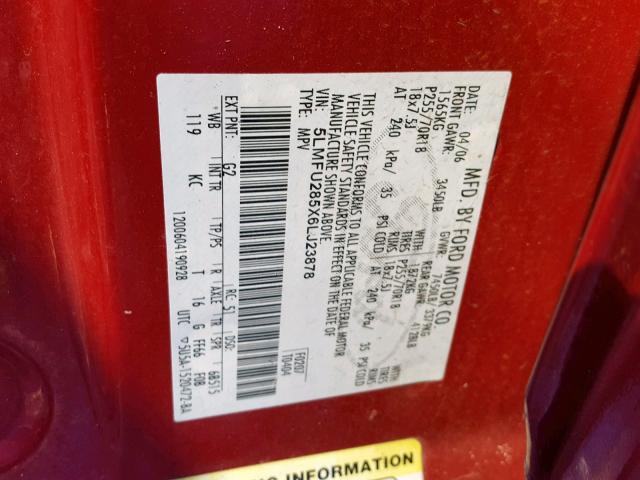 5LMFU285X6LJ23878 - 2006 LINCOLN NAVIGATOR 红色 照片 10