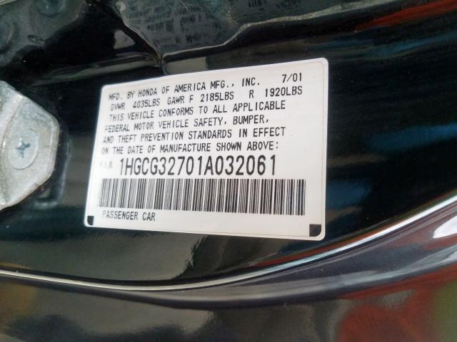 1HGCG32701A032061 - 2001 HONDA ACCORD EX GREEN photo 10