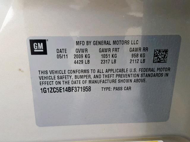 1G1ZC5E14BF371958 - 2011 CHEVROLET MALIBU 1LT 棕色 照片 10