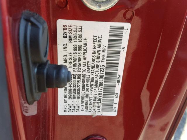 5J6YH17786L007235 - 2006 HONDA ELEMENT EX BURGUNDY photo 10