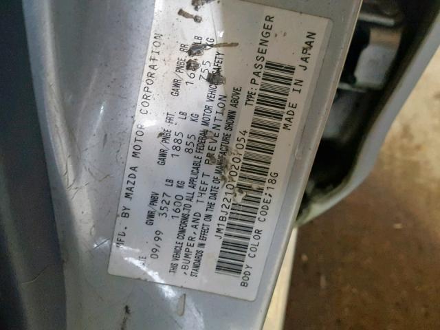 JM1BJ2210Y0207054 - 2000 MAZDA PROTEGE ES SILVER photo 10