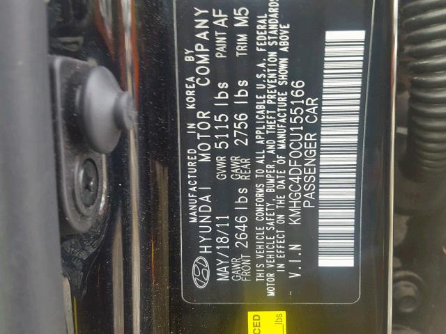 KMHGC4DF0CU155166 - 2012 HYUNDAI GENESIS 4. BLACK photo 10