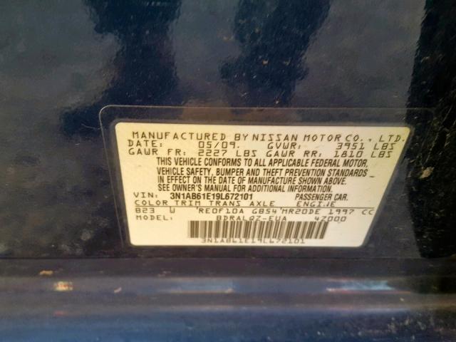 3N1AB61E19L672101 - 2009 NISSAN SENTRA 2.0 BLUE photo 10