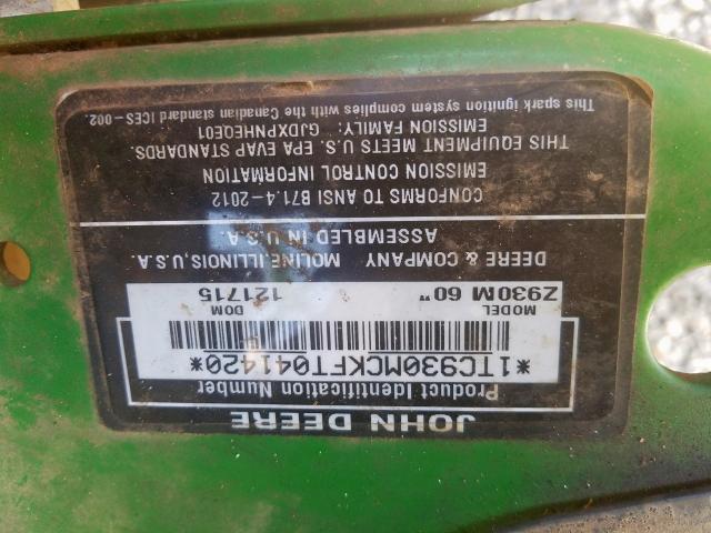 1TC930MCKFT041420 - 2016 JOHN DEERE Z930M GREEN photo 10