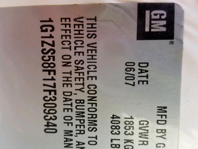 1G1ZS58F17F309340 - 2007 CHEVROLET MALIBU LS 白色 照片 10