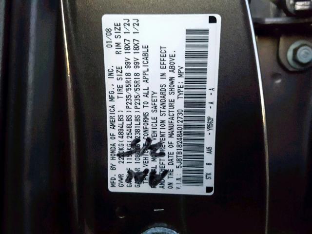 5J8TB18248A012730 - 2008 ACURA RDX GRAY photo 10