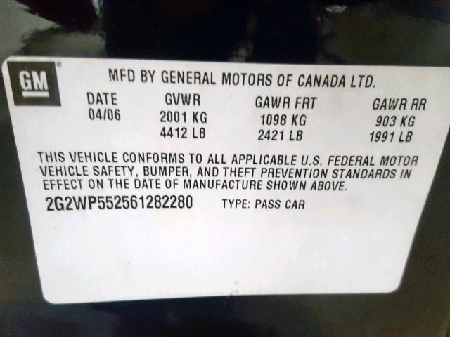 2G2WP552561282280 - 2006 PONTIAC GRAND PRIX შავი ფოტო 10