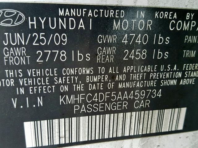 KMHFC4DF5AA459734 - 2010 HYUNDAI AZERA GLS WHITE photo 10