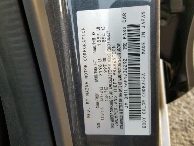 JM1BM1L36F1236292 - 2015 MAZDA 3 TOURING GRAY photo 10