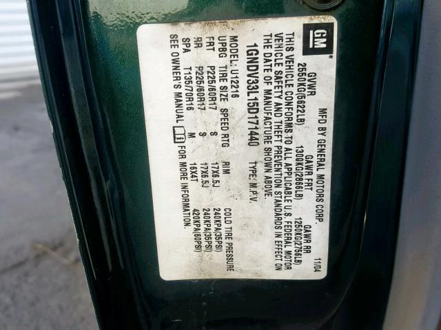 1GNDV33L15D171440 - 2005 CHEVROLET UPLANDER L 绿色 照片 10