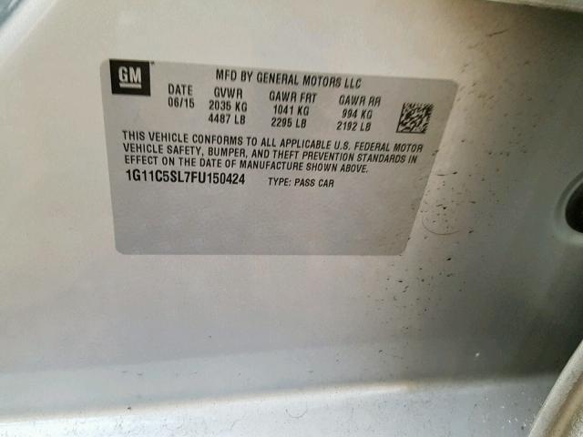 1G11C5SL7FU150424 - 2015 CHEVROLET MALIBU 1LT 银色 照片 10