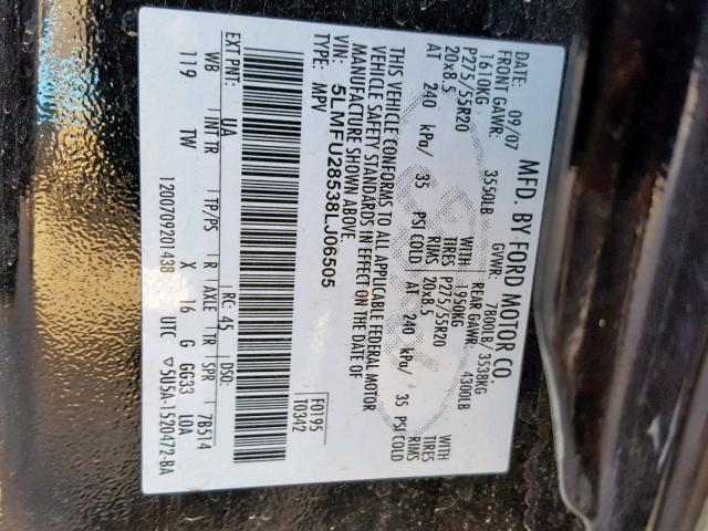 5LMFU28538LJ06505 - 2008 LINCOLN NAVIGATOR 黑色 照片 10