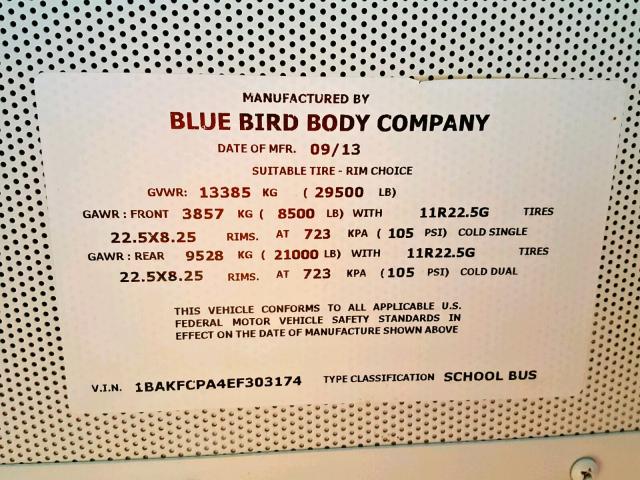 1BAKFCPA4EF303174 - 2014 BLUE BIRD SCHOOL BUS YELLOW photo 10