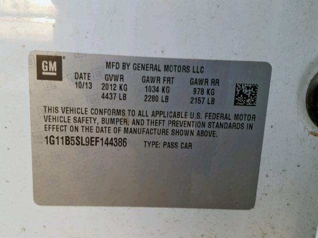 1G11B5SL9EF144386 - 2014 CHEVROLET MALIBU LS WHITE photo 10