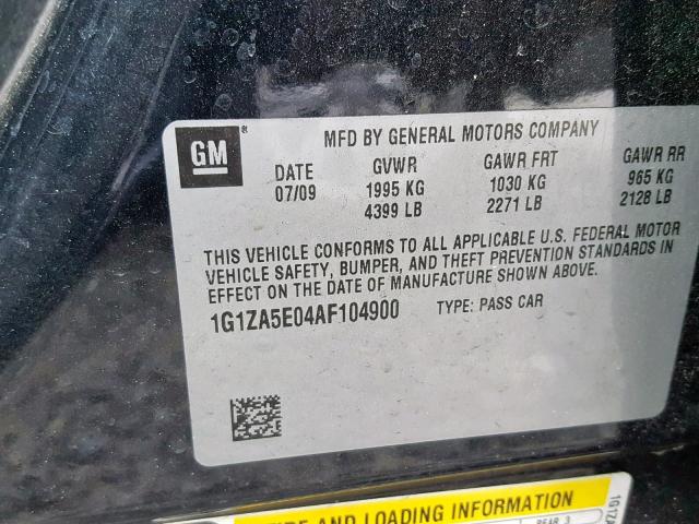 1G1ZA5E04AF104900 - 2010 CHEVROLET MALIBU LS 黑色 照片 10