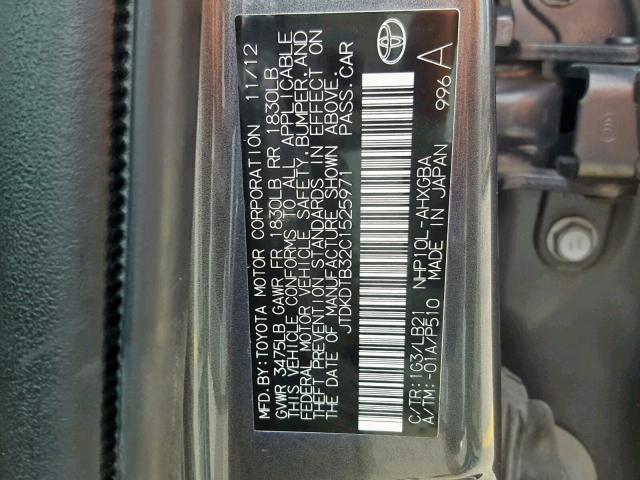 JTDKDTB32C1525971 - 2012 TOYOTA PRIUS C GRAY photo 10