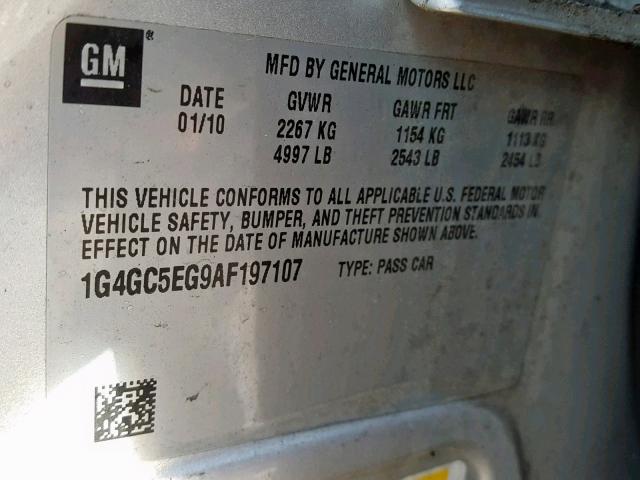 1G4GC5EG9AF197107 - 2010 BUICK LACROSSE C SILVER photo 10