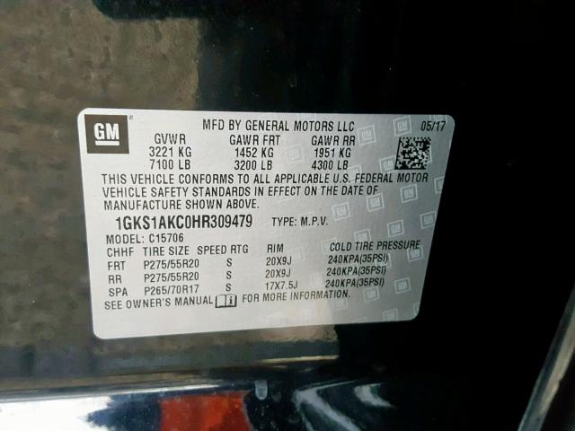 1GKS1AKC0HR309479 - 2017 GMC YUKON SLE BLACK photo 10